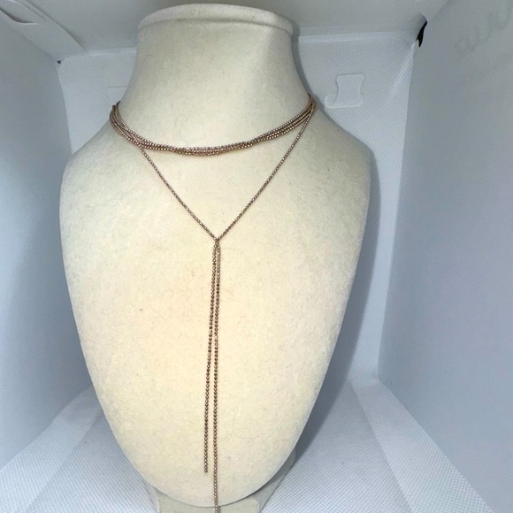 80R Rose Gold Tone Lariat Ball Chain Necklace - Picture 1 of 6